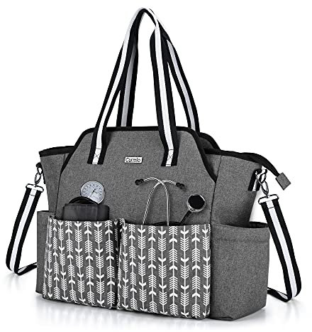 CURMIO Medizintasche für Krankenschwester, Erste Hilfe Tasche, Aufbewahrungstasche für Hausarzt, Medizinstudent, Physiotherapeuten, Ärzte, Altenpfleger (OHNE MEDIZINISCHES INSTRUMENT), Grau