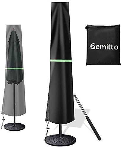 GEMITTO Cantilever Parasol Cover, 190cm Waterproof Heavy Duty 420D Oxford Fabric, UV Resistant Windproof Garden Umbrella Cover with Zipper, Strap, Pole – Fits 2-3m Cantilever/Straight Parasols