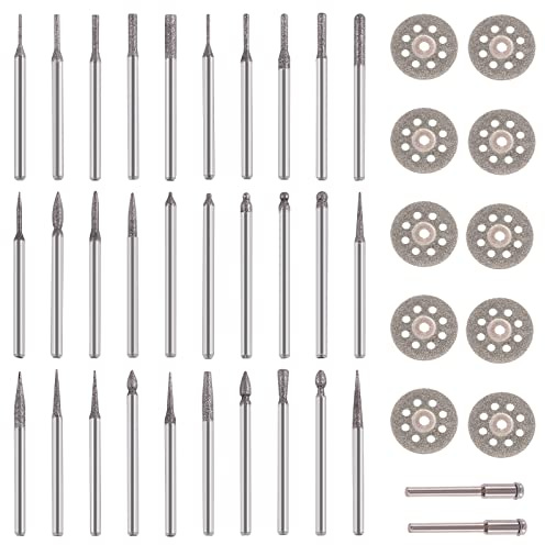Mardatt 42 Pcs Stone Carving Set with Diamond Burr Set 30 Grinding Head Burr Bit 10 Diamond Cutting Wheel, Rotary Power Tool Accessories Kit for Easy Drilling Sawing Sanding Grinding Polishing