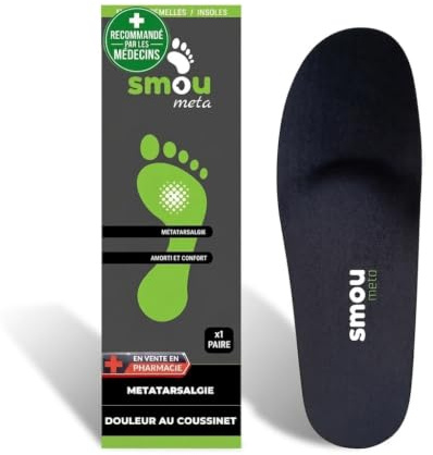 SMOU META Metatarsalgia Insoles | Lindrar smärta i fötterna | Avlastning med Metatarsal Bar eller Retrocapital Support | Vadderad gel och Memory Foam Insoles (43-44 EU)