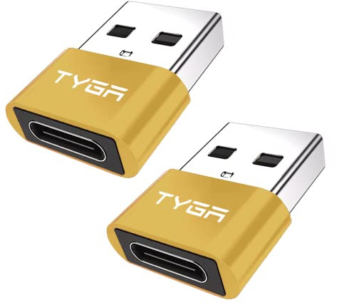 TYGA USB C to USB A Adaptor 2.0 - USB C Female to USB A Male Connector for Charging & Data Transfer, Plug-and-Play, Durable Aluminum Housing, Portable Converter for Android & IOS Devices - 2 Gold