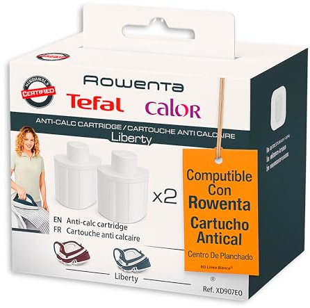 RO Linea Blanca ® Cartucho Antical Compatible Con Rowenta Tefal Calor Liberty Powersteam Centro De Planchado Generador De Vapor Xd9070E0 Juego De 2 Filtros Repuesto Descalcificador Blanco