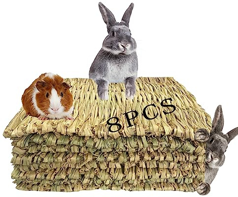 kathson Grass Mats for Rabbit,Bunny Natural Handcrafted Woven Bed Small Animal Hay Bedding Nest Rabbits Chew Toy Bedding for Guinea Pig Chinchillas Dogs Hamsters(8 PCS)