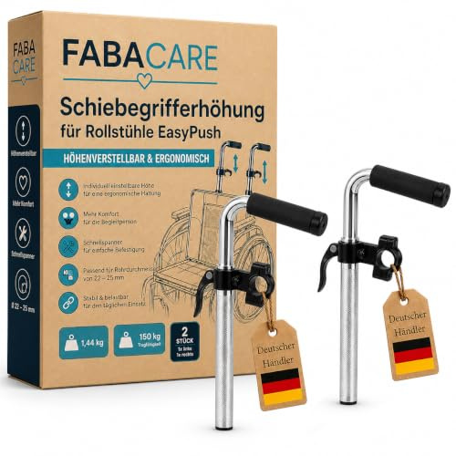 FabaCare Schiebegrifferhöhung für Rollstühle EasyPush, höhenverstellbare Rollstuhlgrifferhöhung, Standard