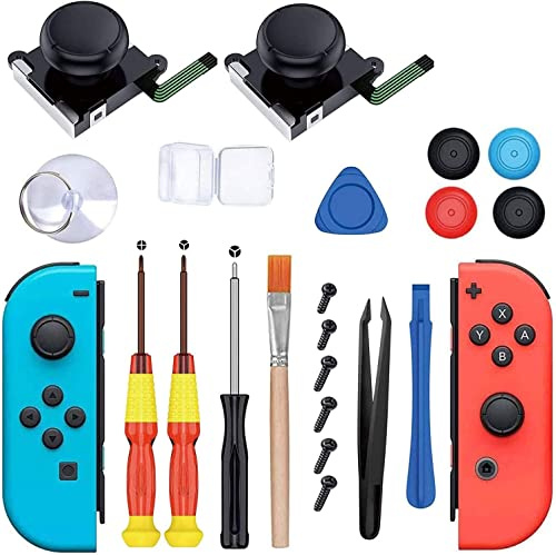 Mailink Joystick analogique 3D de rechange compatible avec manette Nintendo Switch Joy-Con – Comprend un tournevis Tri-Wing et Cross + 4 capuchons de joystick