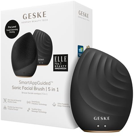 GESKE | SmartAppGuided™ Sonic Facial Brush 5 in 1 | Elektrische Gesichtsreinigungsbürste | Weiche Bürste aus Silikon | Professionelle Gesichtsreinigung | Gesichtsreinigungsgerät | Gesichtsmassagegerät