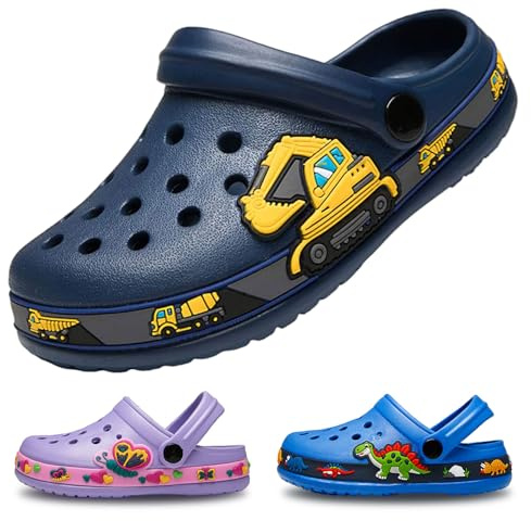 EDOTON Zoccoli e Sabot Bambini, Morbidi e Comodi Sandali da Giardino per Bambini Leggeri Antiscivolo con Motivo a Carino Ciabatte Bambino（Unisex） B Blu Scuro, 25 EU