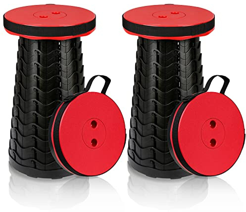 Tubiaz 2X Tragbarer Klapphocker Tragfähigkeit 150 kg, 6-44 cm Höhenverstellbare Leichte Teleskophocker, Ausziehbarer Falthocker, Campinghocker, Faltbarer Hocker für Camping Garden Angeln rot