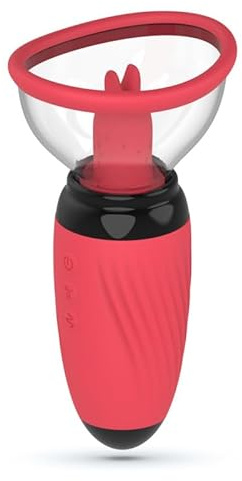 Diversual Gozzo, Succionador Vaginal y Lengua Vibradora, 5 Modos de Succión, 10 Modos de Vibración, Recargable USB, Silicona (Cereza)