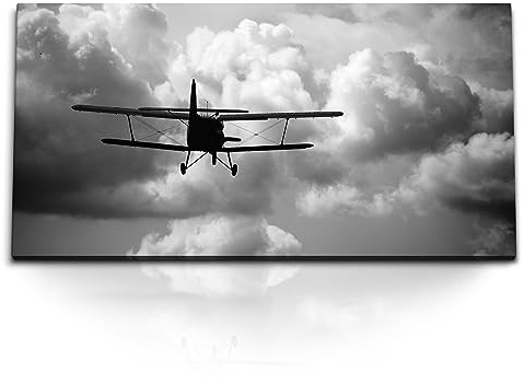 Paul Sinus Kunstdruck Bilder 120x60cm Propellerflugzeug Flugzeug über den Wolken Schwarz Weiß