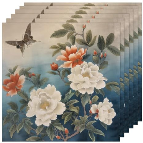 Stoffservietten im Vintage-Stil, Blumen, Schmetterlinge, 6er-Set, Polyester, waschbar, Urlaub, Stoffservietten, wiederverwendbar, dekorative Alltagsservietten für Esszimmer, Veranstaltungen, Hochzeit,