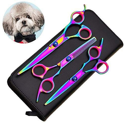 Haustier-Pflegescheren-Set, Hundepflege-Set, Edelstahl-Trimmer-Set, Haustier-Pflegeset, professioneller Haarschnitt, Hunde- und Katzenpflege-Scheren-Set, 7-Zoll-Schneideschere, Effilierschere, gebog