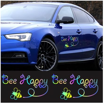 JNNJ 2 Stück Biene Happy Bumblebee Fun Fenster Autoaufkleber Vinyl Aufkleber, Auto Aufkleber, Aufkleber für Autofenster, Niedlich Lustig Schriftzug Aufklebers(Bunt)