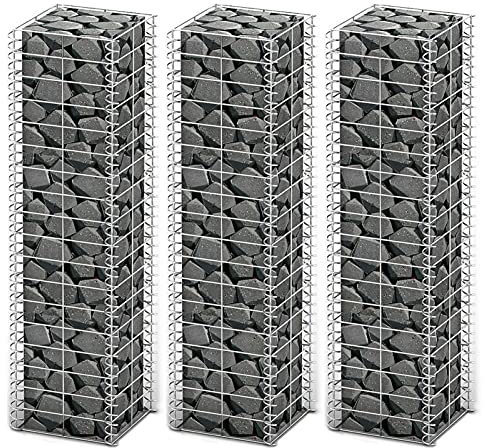ARKEM Gabionen-Set 3-TLG. Verzinkter Draht 25×25×100 cm Verzinktes Eisen Gabione Gravel Grid Hochteich
