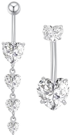 Gojewen 2stk Bauchnabelpiercing 10mm Silber Chirurgenstahl Herz Anhänger Piercing Bauchnabel Bauchpiercing Damen