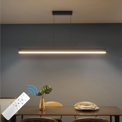 Klighten Led Lampada a Sospensione Da Tavolo Da Pranzo, Dimmerabile 3000K-6000K Moderna Luce a sospensione Con Telecomando, 150cm Moderna Lineare Regolabile, per Cucina Soggiorno, 100cm/36W, Nero