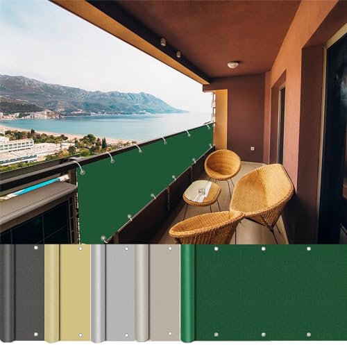 AEREY Balcony Privacy Screen, 700 x 800 cm, Balcony Cladding, Wind Protection, Sun Protection, with Eyelets, Nylon Cable Ties and Cord for Garden Fence, Balcony Fence, Dark Green