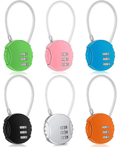 Kamiya Zahlenschloss 6 Farben, Vorhängeschloss Zahlenschloss 3 Stellig, Kofferschloss Zahlenschloss, schlüssellose rückstellbare für Koffer, Schränke
