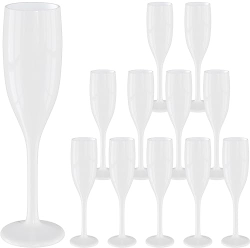 WELLGRO Champagneglas set 150 ml plast vit okrossbar BPA-fri återanvändbar champagneglas champagneglas champagneglas pinnglas, antal: 12 stycken