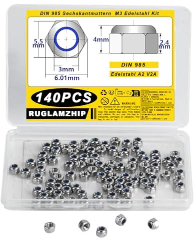 140 Pcs Ecrou M3 Inox, Ecrou Nylstop M3, DIN 985 Écrou Nylstop en Acier Inox, A2 V2A Écrou Autobloquant, Écrous Hexagonaux pour Vis Boulons Tiges Filetées