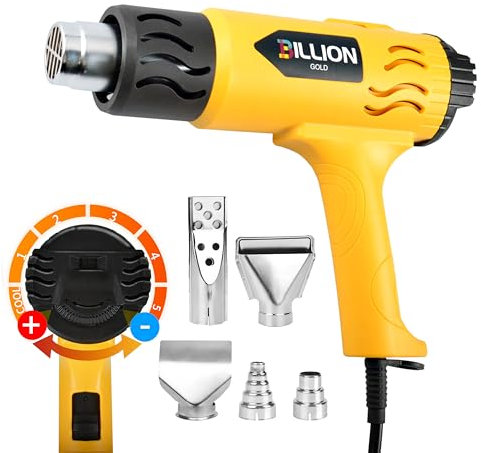 BILLION GOLD 1800W Power Heat Gun 150-600℃, Professional Hot Air Gun w/Dual Air Flow for Paint Removal, Heat Gun Overload Protection for Shrink Wrapping, Loosening Bolts and Nuts, Home Improvement