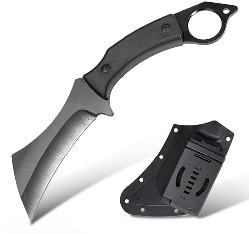 TIMKOSS Outdoor Jagdmesser mit Kydex Scheide, Full Tang Taschenmesser, Gürtelmesser Angelnmesser für Camping, Überlebensmesser Feststehende Klinge, Sport Survivalmesser mit Gürtelclip (Schwarz)