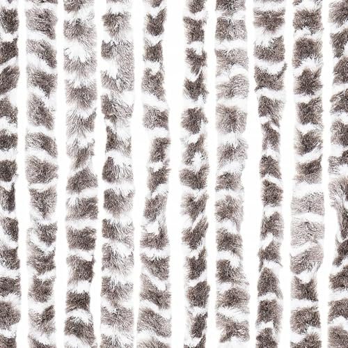 Kavolet Türvorhang aus Chenille, 100x220 cm Fadenvorhang Insektenschutz Fliegenschutz Vorhang Flauschvorhang Plüschvorhang Türvorhang für Camping Wohnwagen Taupe und Weiß