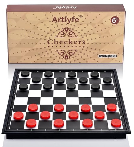 Artlyfe Dame Spiel，Hochwertiges Magnetisches Dame, Tragbares und Faltbares Schachbrett - Schachspiel für Kinder, Erwachsene, Party und Reisen