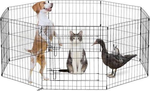 8 Panel Foldable Dog Playpen Metal Puppy Pen with Door Indoor Outdoor Exercise and Training Pen for Dogs Puppies and Small Animals 61 cm