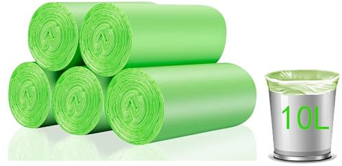 200 Counts Biodegradable Bin Bags Liner, 10L Food Waste Bags Trash Bag Small, 10 Litre Compostable Compost Caddy Liners, Recycled Degradable Rubbish Garbage Bag for Kitchen Office, Green, 45 x 50cm