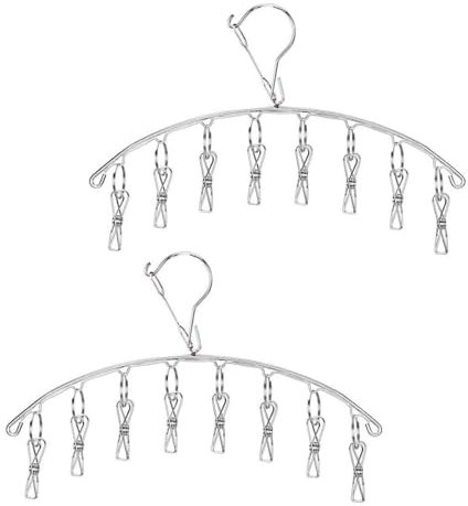 Semazz Stendibiancheria Mollette,Stendino in Acciaio Inox 2 Pack Stendibiancheria Appendiabiti con 16 Clip Stendini per Lavanderia Calzini Biancheria Asciugamani