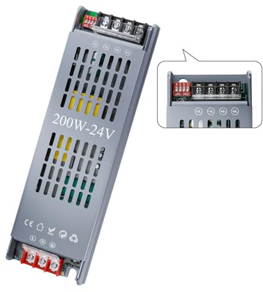 KOSOOM Transformateur DC 24 V LED Driver 8,3 A, 200 W transformateur Dimmable, adapté pour la conversion de 220-240 V AC à tension constante DC pour LED, avec 5 modes de protection
