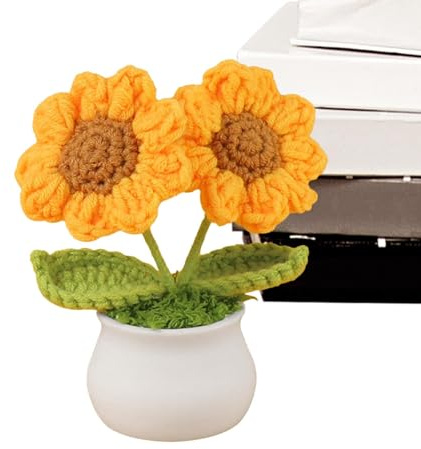 syayw Girasole Uncinetto Fatto A Mano - Girasole all'uncinetto,Fiori Artificiali Lavorato,Centri Da Tavolo Ornamentali Fatti A Mano, Girasole A Maglia Di Fiori Al