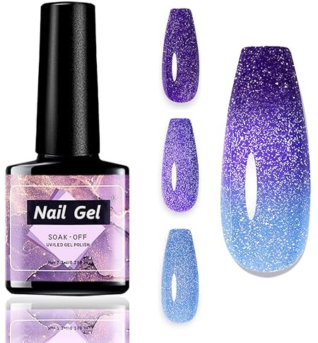 Temperatur Farbwechsel UV Gel Nagellack Rosa Lila Blau – 7.3ml Thermo Gel Nagellack, Sunlight Sensitive nail polish UV LED Soak Off, Langhaltender Glanz Nail Polish für DIY Nageldesign (Blau-Violett)