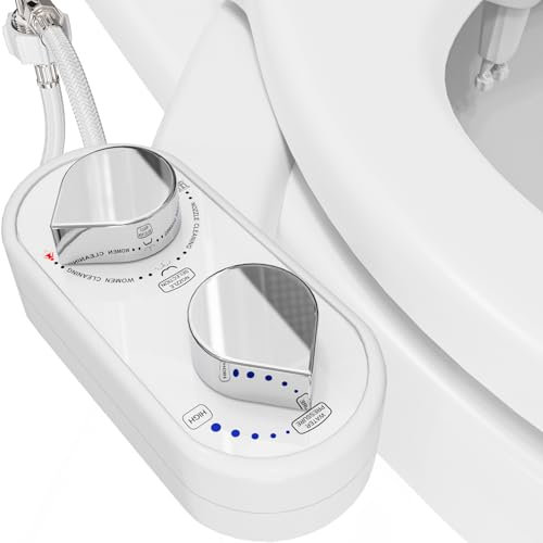 CLEAR REAR Bidet Attachment for Toilet Seat - Non-Electric with Self Cleaning Nozzles, Leak Proof Connectors, Adjustable Water Spray, Rear & Feminine Wash - Hygienic Bathroom Upgrades (White)
