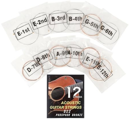 Limtula 12 x Folk-Gitarrensaiten, Phosphor-Kupfer-Drahtsaiten, klassische Saiten, Ersatz für 12-saitige Gitarrensaiten, perfekte Intonation