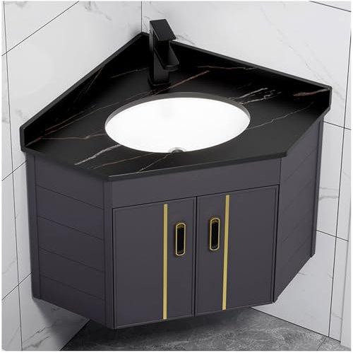 Mueble de tocador esquinero moderno con fregadero y armario de almacenamiento, pequeño lavabo flotante para guardarropa, muebles de ahorro de espacio para baños pequeños