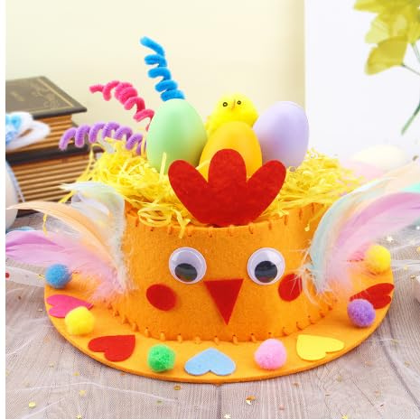 DGTSYAL Kinderhüte 1 Set, Ostern Diy Hut Geburtstagsmützen Für Ostermütze Hasenmützen Zu Ostern Ostersüßigkeiten Osterhut Bastelmaterialien Selber Machen Osterdekorationen Vlies Orange