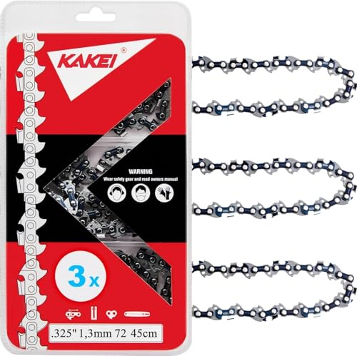 KAKEI Sägeketten .325 1,3mm 72 TG 45cm - 3 Stück - kompatibel mit Husqvarna, Dolmar, Partner, Makita Motorsägen