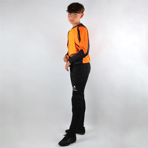 HO Soccer Conjunto de Portero Kid Keeper Set Deep-Sea Orange, Camiseta de Manga Larga con Acolchado y Pantalón Largo con Acolchado, Poliéster, Unisex niños, Naranja/Negro, 14