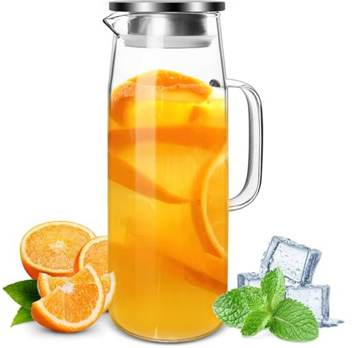 Yeelua - Jarra de vidrio de gran capacidad de 1,5 L, jarra para té helado, jarra de agua fría caliente, jarra de bebidas, 53 onzas