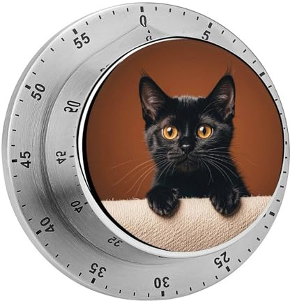 Kitchen Timers for Cooking Cute Peeping Black Cat Visual Timer Stainless Steel Magnetic Kitchen Timer with Alarm Cooking Timers for Baking, Exercise, Sports, Study & Outdoor Use