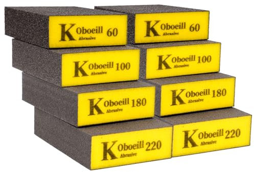 8 Pz Spugne Abrasiva, Spugne Abrasive Grana 60/100/180/220, Spugna Abrasiva, Tamponi Blocchi Abrasivi a Umido/Secco Flessibili Manuale per Legno, Metallo, Plastica, Pareti