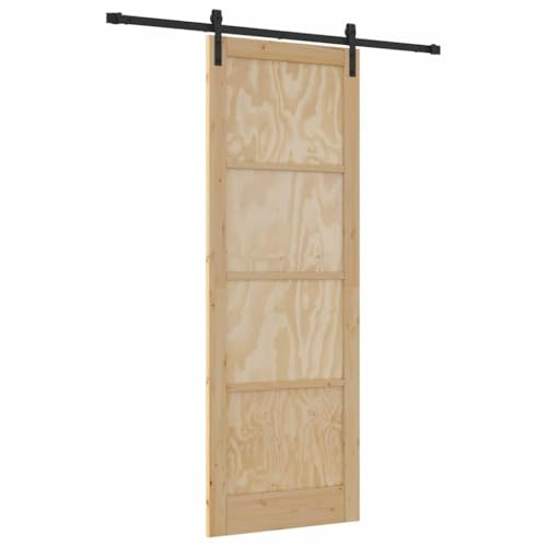 vidaXL Puerta Corredera con Juego de Herrajes 83X232 cm de Madera Maciza de Pino Componentes Ajustables Minimalista Interior Granja Moderna Rail Acabado Suave