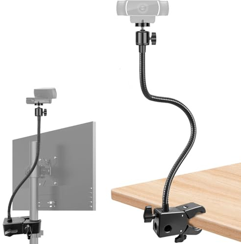 Khazylorr Webcam Stand, Webcam Mount Gooseneck Arm with Phone Holder Web Camera Stand Desk Mount Clip Clamp for Logitech Webcams C922 C930e C920S C920 C615 C960 C920x BRIO 4K NexiGo N60 and More