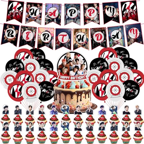 44 Pcs Anime Geburtstagdeko, WlsqDE Anime Party Deko, Kuchen Deko | Luftballons Set, Partydeko Geburtstag, Merch, mit Happy Birthday Banner, Cake Topper, für Fans und Partys