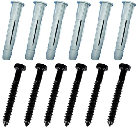 6 Pack M8*70mm Lag Bolt Wall Plug for TV Wall Mounting Bracket Into Wood Concrete Wall Heavy Duty Screws Bolts for TV Bracket Aerial Mast Sky Dishes Shelves Mounting (Black; 6 sets)