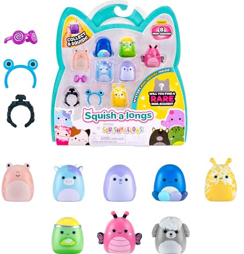 Squish-a-longs SQAL0249-8er Pack, enthält 8X 2.5 cm Mini-Squish, 2X Zubehör, 1x Ring & 1x Sammlerhandbuch (Serie 5, Style 1) - Sammeln, Tauschen, Spielen