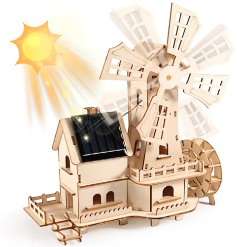 Joycabin Solarbetriebenes 3D Holzpuzzle, DIY Windmühlenhaus Bausatz, 3D Holz Puzzle Gebäude Spielzeug, STEM Bausätze für Kinder Alter 8-12, inspirieren Kreativität für Jungen und Mädchen