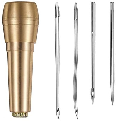 Alêne de couture en cuir avec poignée - Outil de travail du cuir - Crochet droit/courbé - Poinçon aiguille pour cuir et toile épaisse - Fait à la main